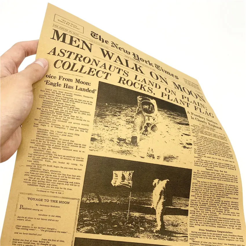 MAN WALK ON THE MOON NEW YORK TIME NEWS бумага ВИНТАЖНЫЙ ПЛАКАТ декоративная печать живопись Классическая бумага для стен 42x30 см GGA020