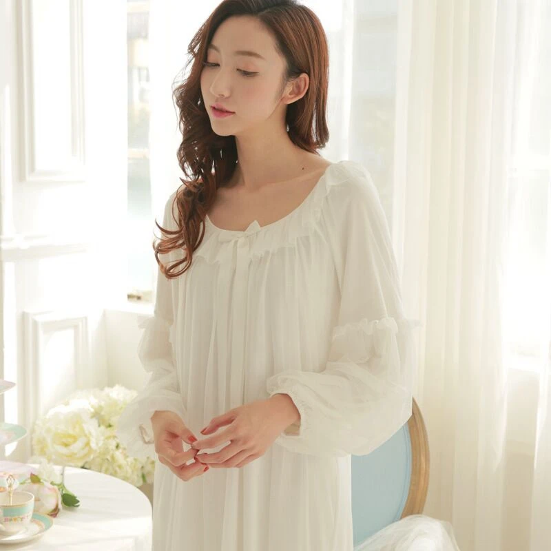 Ночная рубашка женская белая розовая с длинным рукавом|long sleeve nightgown|nightgown princesshome