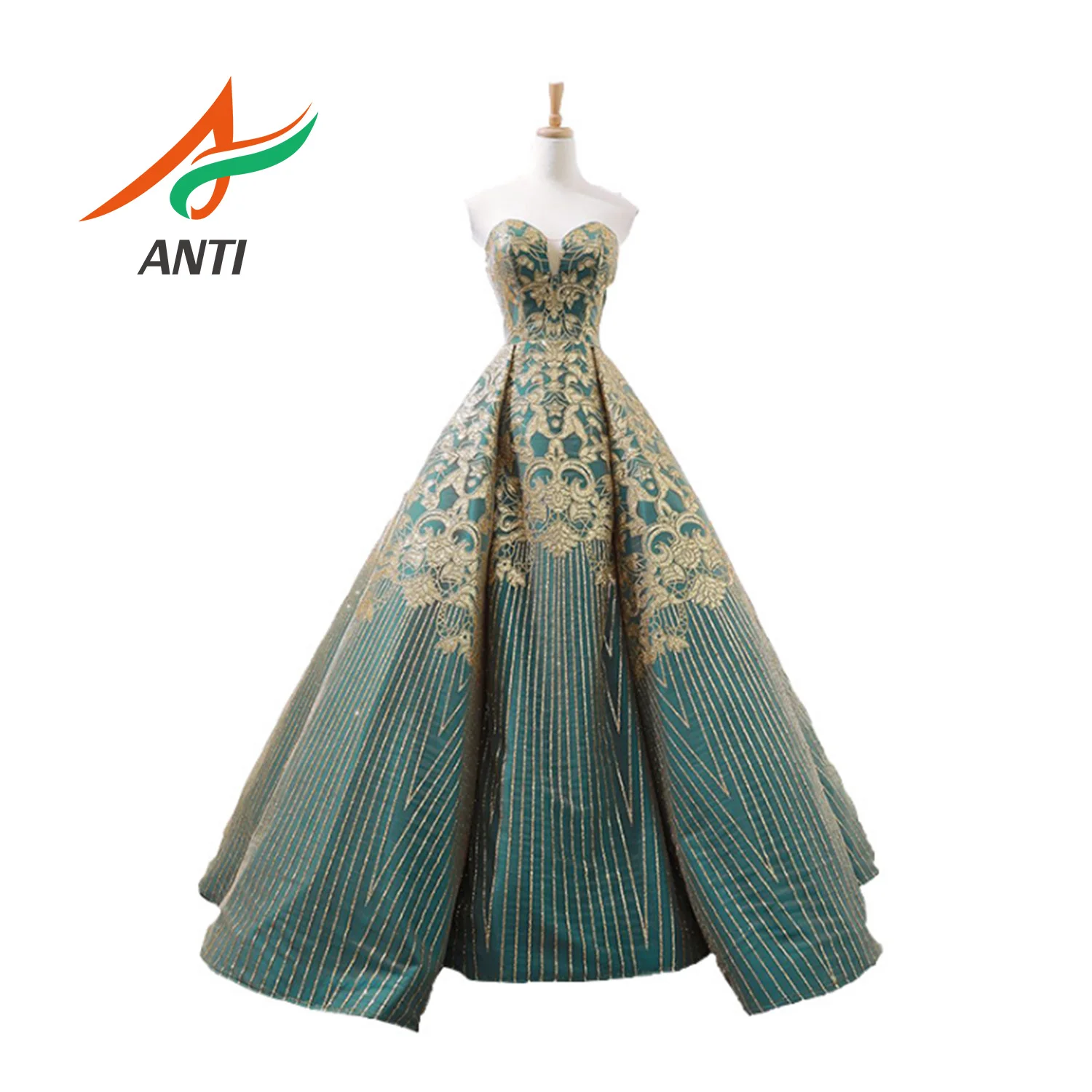 

ANTI Emerald Green Evening Dress Sweetheart Neck Sleeveless Special Design Pattern long Ball Gowns robe de soiree Real Photos