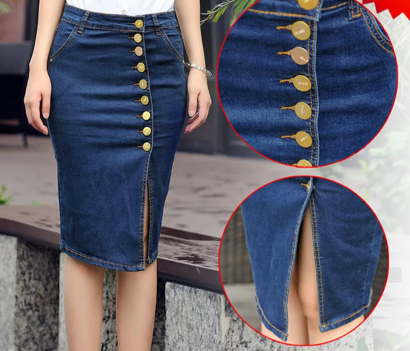 

New Style Fashion Women European Type Button Elastic Slim Denim Jeans Skirts