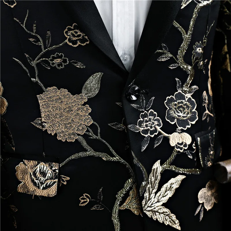 Дизайн Индивидуальный заказ черный и золотой цветок свадебные костюмы для мужчин лучший мужской блейзер Жених костюм смокинг Выпускной вечерние костюмы