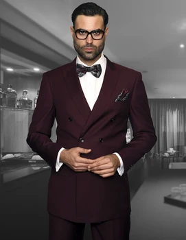 

2017 latest Coat Pant Designs Burgundy Double Breasted Men's Wedding Suit Made Custom Tuxedo Blazer Slim Fit 2 Piece Vestidos F