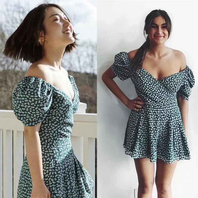 yinlinhe Green Floral Short Jumpsuit Women V neck Off Shoulder Playsuit Summer Short Sleeve Sexy Elegant Overalls  3
