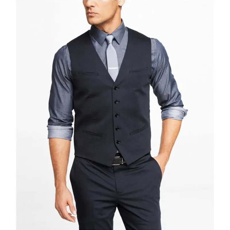 56 2017 New Fashion Formal Business Men Vest Grey Dark Navy Groomsmens Vest Wedding Prom Party Waistcoat Mens Vests Casual Wear