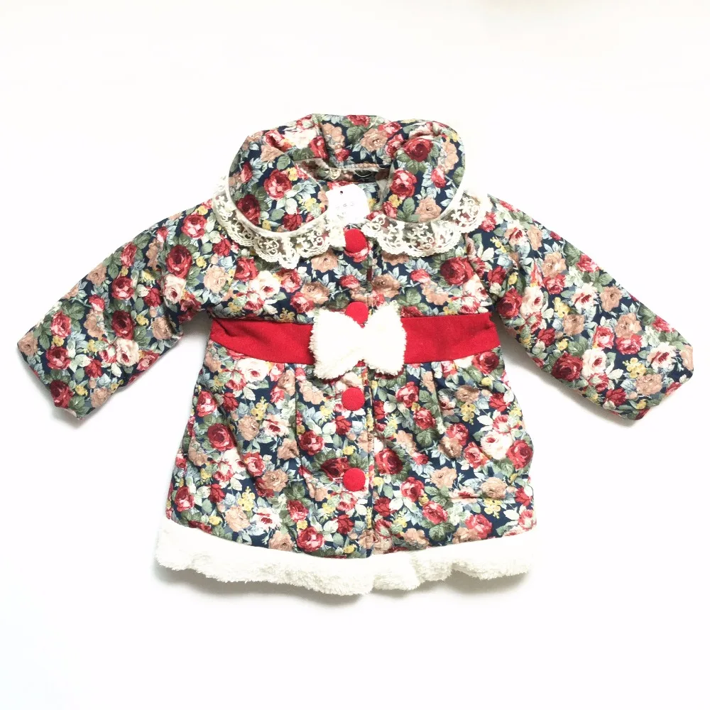 

2018 Autumn Winter Girls Coat Floral Printed Children Outerwear Thick Jacket warm outerwear Child Cotton Thickening Clothes