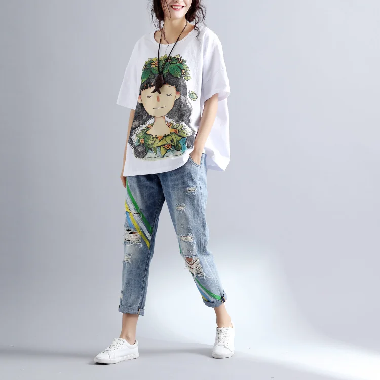 Женская летняя коллекция, модная брендовая футболка в Корейском стиле с рисунком венка для девочек, футболка с коротким рукавом и круглым вырезом, Женская Повседневная белая футболка