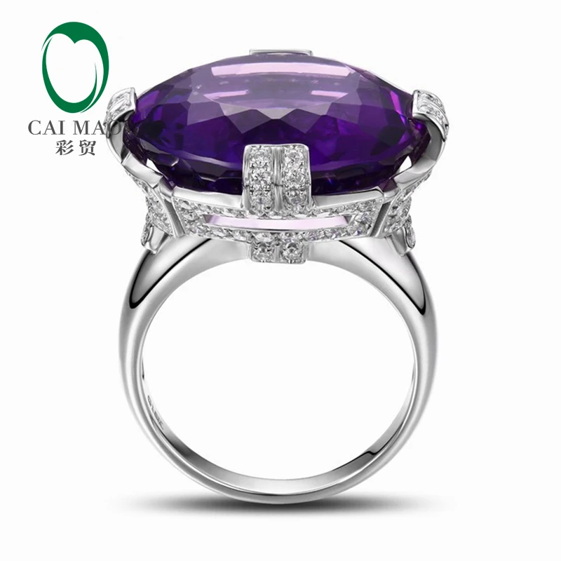 20.08ct Round Flawless Purple Amethyst 14k Gold Gorgeous Diamond Ring