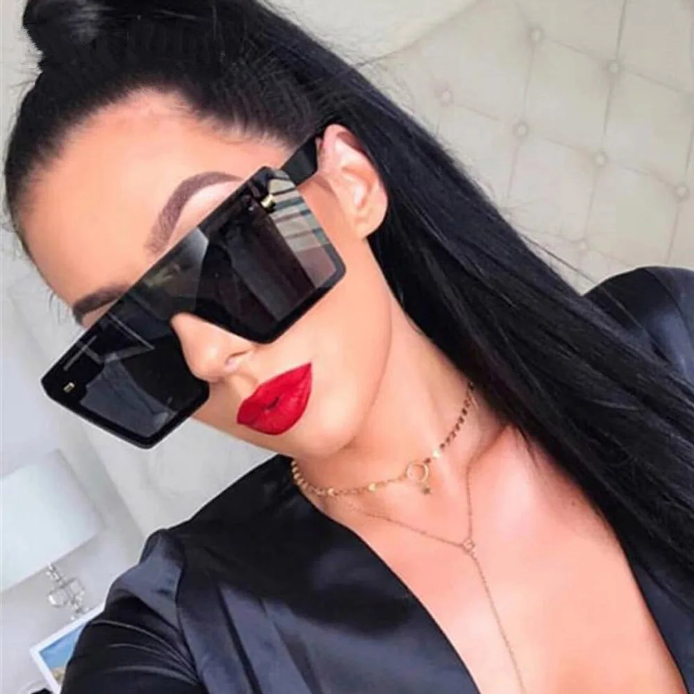 Oversize Square Sunglasses Women Fashion Flat Top Gradient Sun Glasses Men Rimless Large Frame Oculos 2019 New Fashion