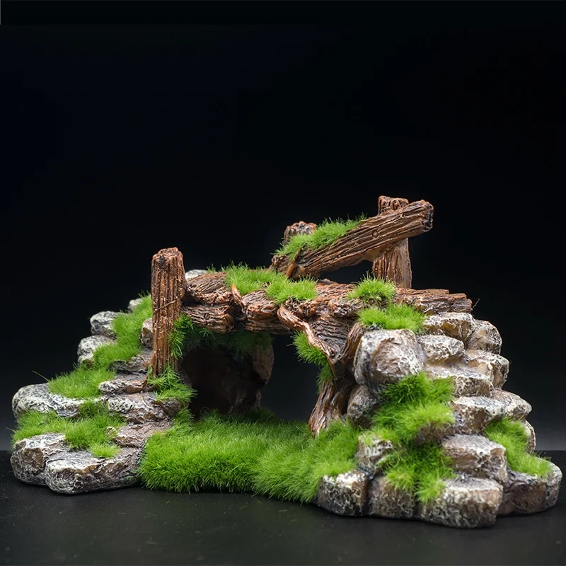 IALJ Top Resin Moss Bridge Fish Play Cave Decor for Fish Tank Aquarium Ornament