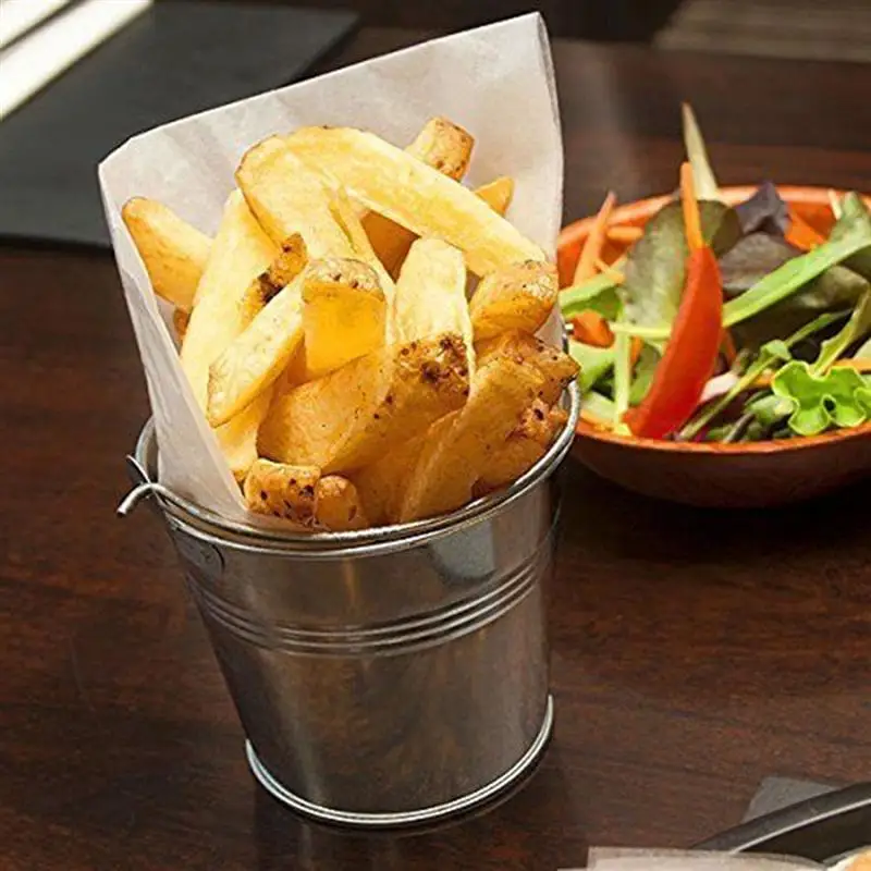 LUOEM 6 piezas 10,5x7,2x10,5 cm Mini cubo de Metal de hojalata cubos de dulces para glasear patatas fritas de cubos