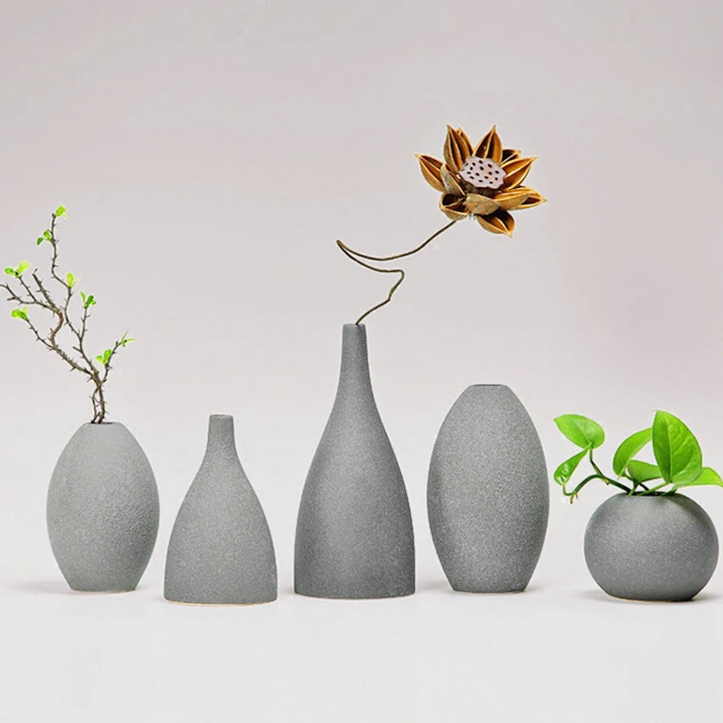 Europe small vase Grind glaze ceramics Black blue Grey vases Flower arts and crafts home decoration accessories modern 2