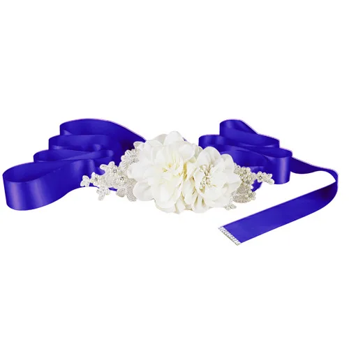 royal blue TRiXY S172 Flower Wedding Accessories Crystal Bridal Dress Wedding Belt Waistband Elegant Rose Beaded Blossom Rhinestone Flower - Цвет: royal blue