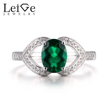 

LeiGe Jewelry Emerald Engagement Rings May Birthstone Rings Oval Cut Green Gemstone Rings 925 Sterling Silver Vintage Rings