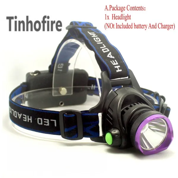 Tinhofire 290 Супер светло-фиолетовый головка CREE XM-L T6 светодиодный 2000 люмен фара велосипедный Фонарь налобный фонарь с зарядным устройством