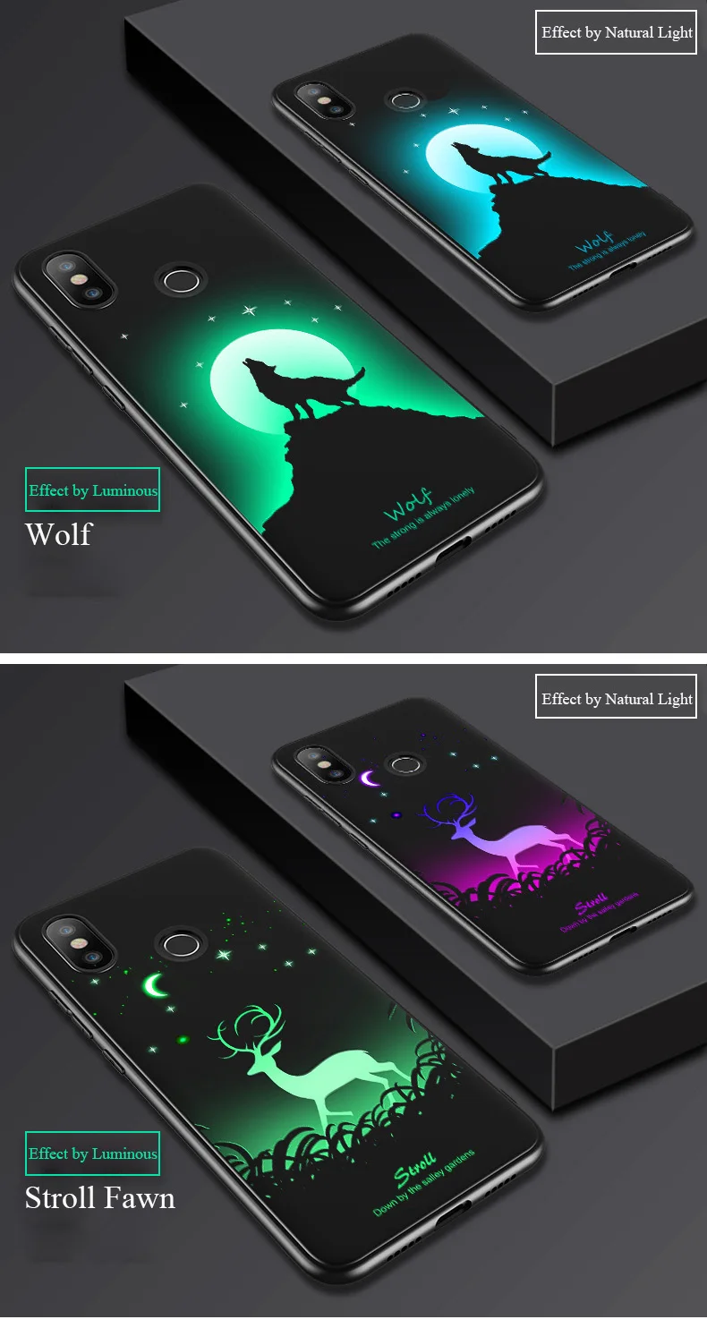Luminous Soft Back Cover Case Silicon Cover for Xiaomi 6X Redmi S2 Mi 8 Mi 8SE (17)