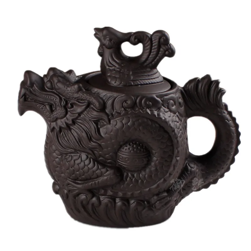 500CC Дракон Феникс чай горшок фиолетовая Глина чайник Китайский Кунг Фу посуда Zisha 2 цвета 10,7 - Цвет: Черный