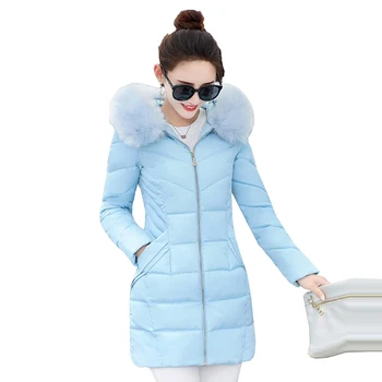 

2018 Winter Jacket Women Fur Collar Hooded Parka Medium Long Cotton Padded Coats Outwear Women Warm Thicken Slim Winter Coat