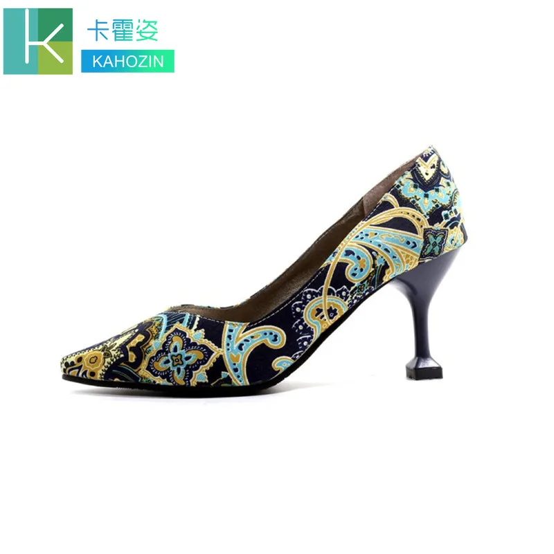 

Hot women's shoes pointed shallow shoes woven cotton dress orange 7.5CM high heel boat shoes shadow banquet shoes Zapatos Mujer