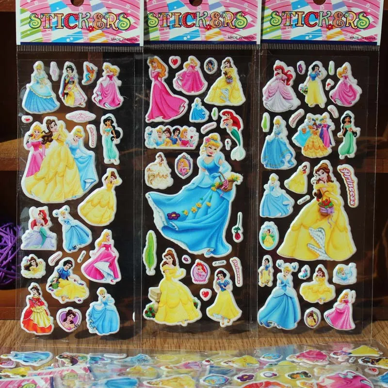 10 шт./лот 3D футболка с декором в виде Пышное водонепроницаемый платье "Принцесса Белль" Белоснежка наклейки; классические игрушки подарок для девочек