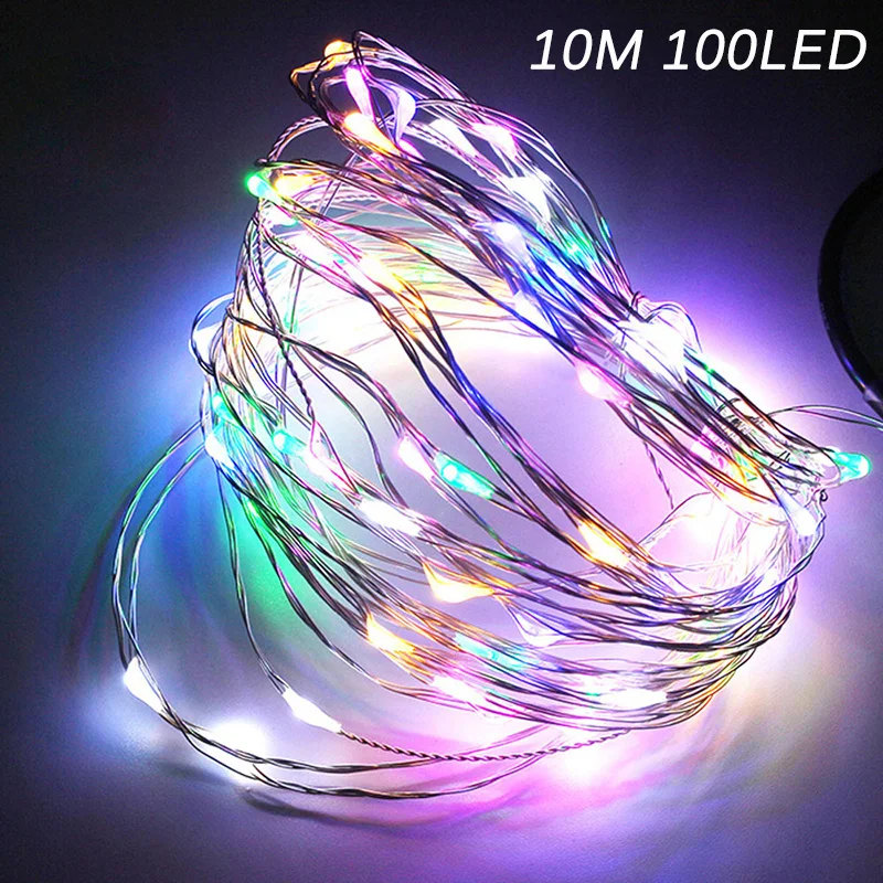 

5M 10M Copper Silver Wire Battery Powered RGB LED String Light Christmas Tree Fairy Lights For Wedding Party New Year Decoration
