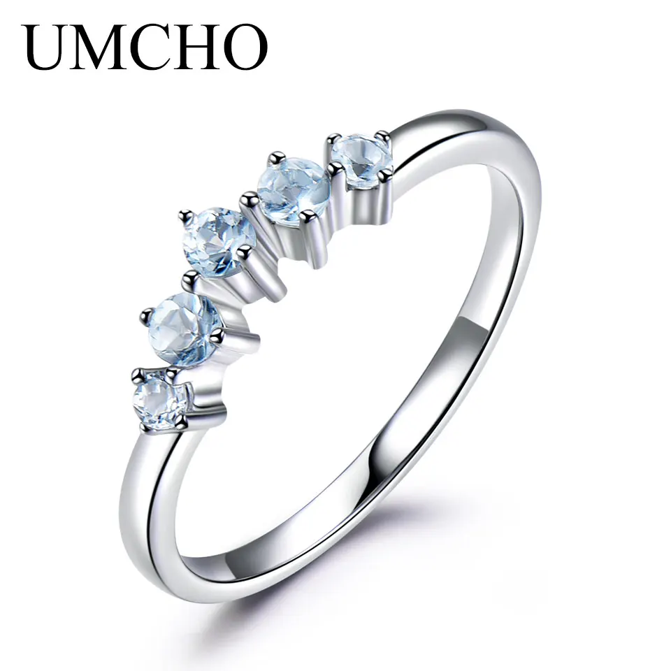 UMCHO кольцо из натурального небесно-голубого топаза для женщин, 925 пробы Серебряное обручальное кольцо, хорошее ювелирное изделие, подарок