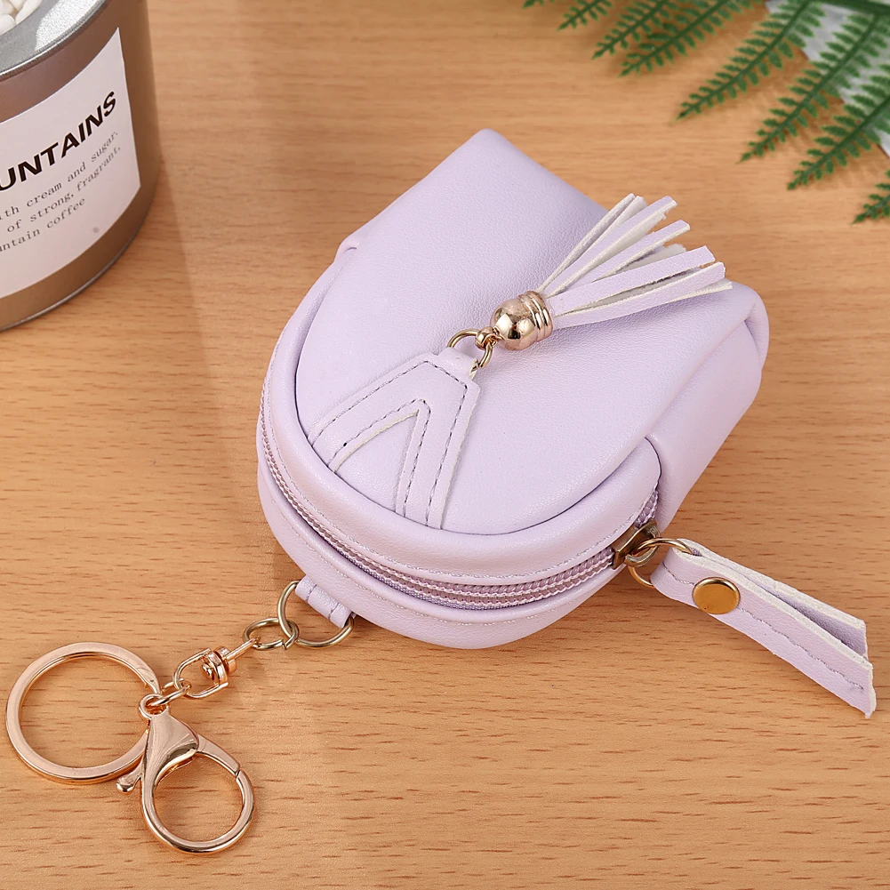 

Fashion Women Tassels Zip Faux Leather Square Creative Cute Coin Pouch Mini Key Chain with Tassels Backpack Bag Lovely Gift