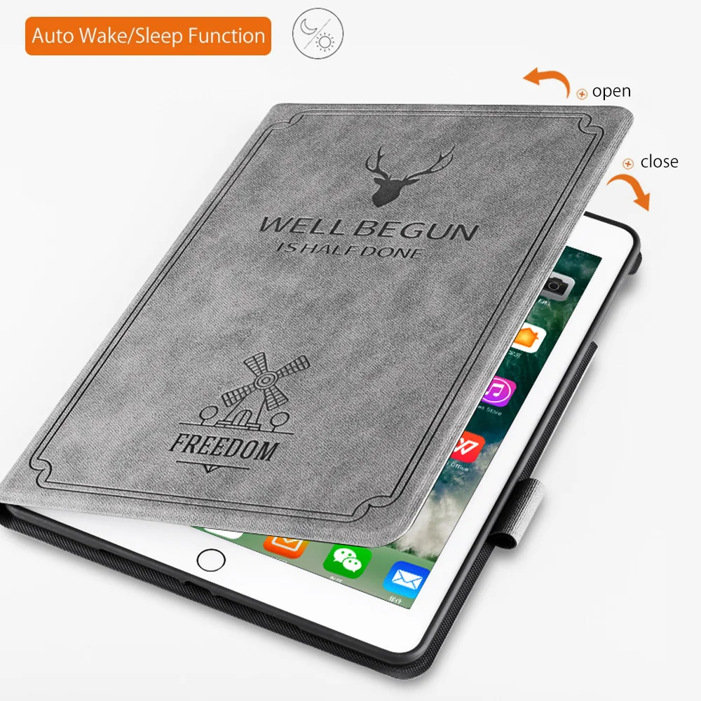 Для iPad Air Pro 10,5 дюймов, ZVRUA Авто спящий умный чехол с рисунком оленя из искусственной кожи, мягкий силиконовый чехол с карандашом