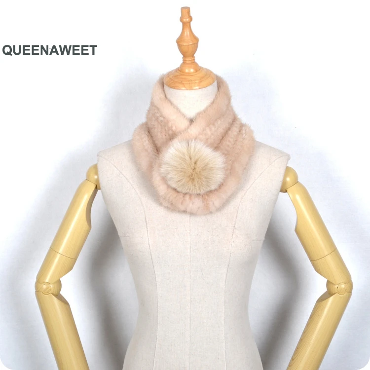 Ручной вязаный норковый меховой шарф модный шарф из натурального меха Обертывания тканые женские зимние теплые мягкие вязаные шали для девочек