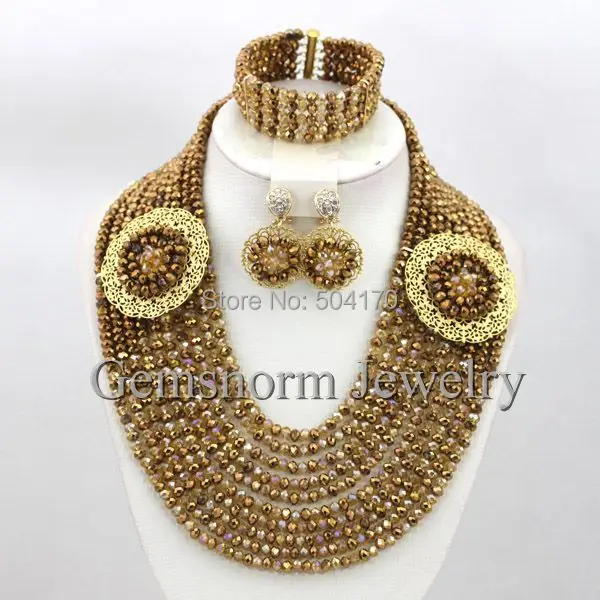 Unique Coffee Gold African Beads Bridal Jewelry Set Fashion Nigerian Unique Coffee Gold African Beads Bridal Jewelry Set Fashion Nigerian Wedding Bead 2017 New Free