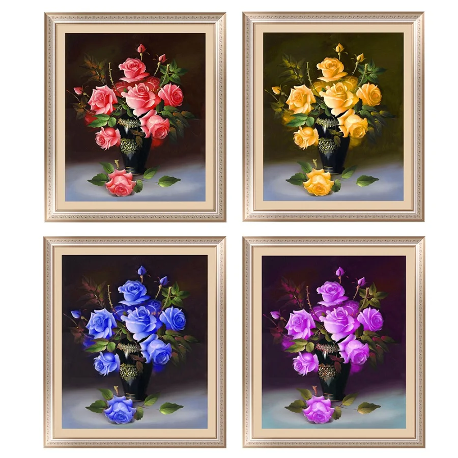 5D Diamond Painting Diamond Embroidery Home Decoration Rose Round Stone Cross Mosaic Rose Flower Home Decor