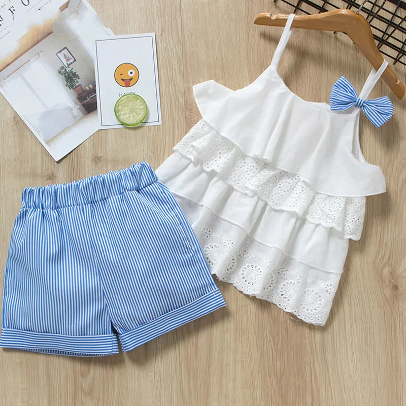 

Girl Clothing Sets New Summer Short Sleeve Kid Clothes Set Cartoon Children Clothing shorts Girl Tops+Shorts 3-7T 40