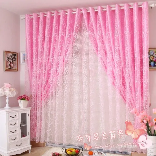 

NAPEARL Rustic pink flock printing curtain shalian window screening princess real finished products customize curtain