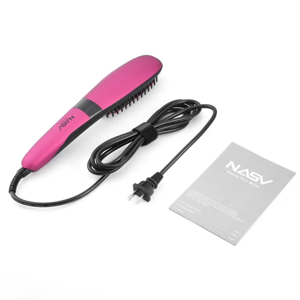 

NASV New Arrival Hair Straightener PTC Heating Adjustable Temperature Ceramic Brush Fast Heat up Brush Anti-scald Swivel Cord