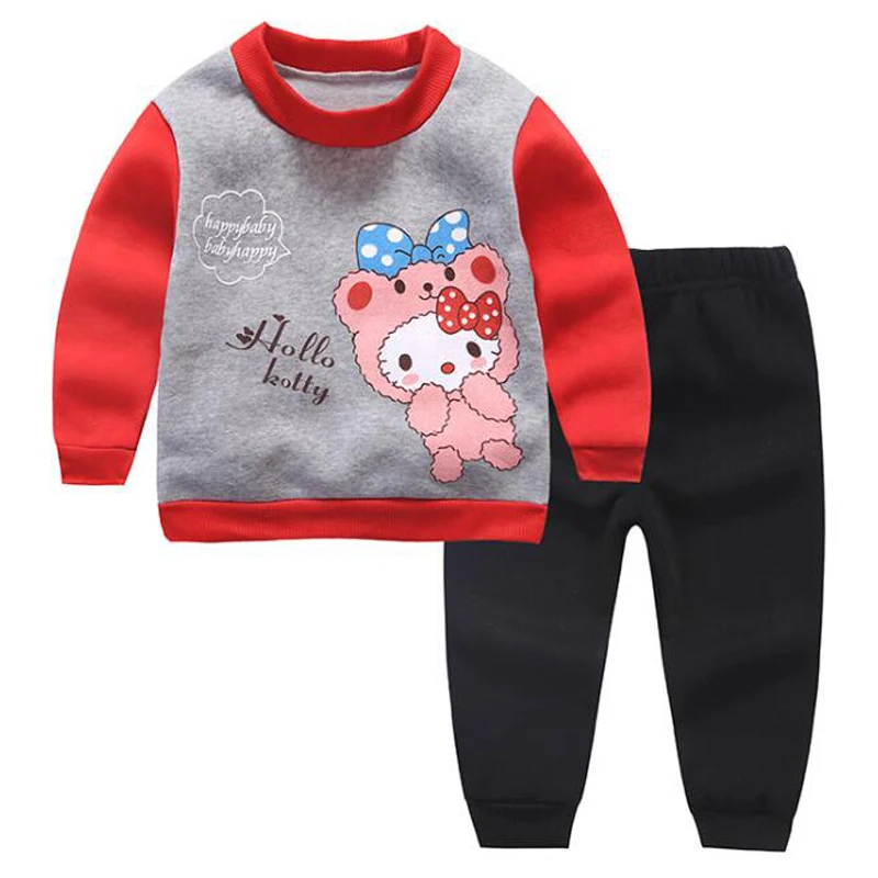 Infant Girls Cartoon Hello Kitty Cat Children Warm Woolen Clothing Set ...