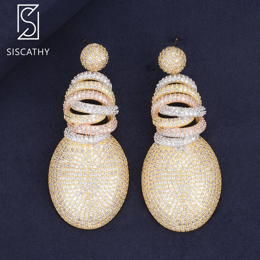 

SISCATHY Luxury Geometric Indian Nigerian Women Wedding Earrings Cubic Zirconia Drop Pendant Drop Dangle Earrings For Girls