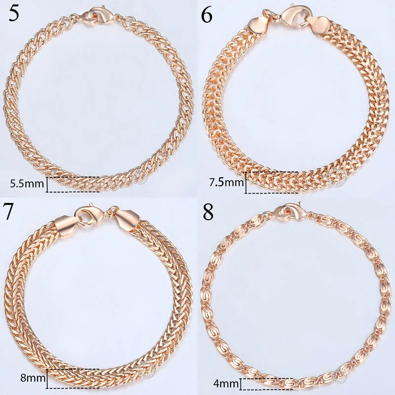 20cm Bracelets For Women Men 585 Rose Gold Curb Snail Foxtail Venitian Link Chains Men's Bracelets Fashion Jewelry Gifts KCBB1