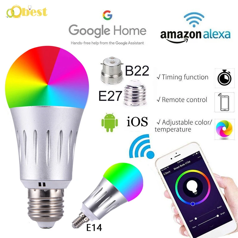 

Smart Light Bulb E27 B22 E14 LED 7W RGB Magic Light Bulb Lamp Dimmable WiFi Smart RGB Led Light Spotlight for Alexa Google Home