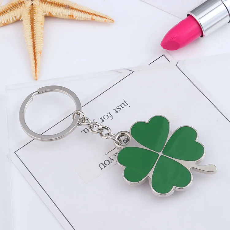 

Fashion Stainless High Quality Green Leaf Keyring Beautiful Four Leaf Clover Steel Lucky Key Chain pendant
