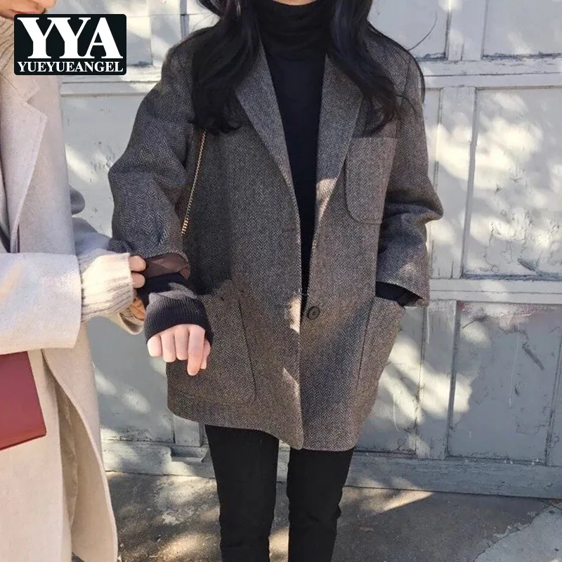 Новая мода осень Женская шерстяная смесь Повседневный Блейзер, куртка толстый мягкий костюм пальто карман корейский классический