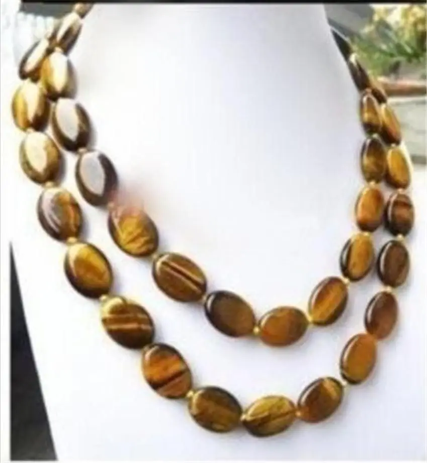 

LONG 36 INCHES GENUINE NATURAL TIGER EYE GEMS STONE OVAL BEADS NECKLACE