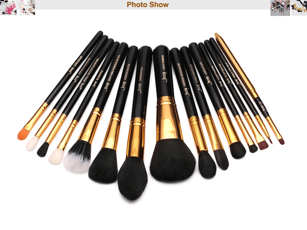 Pincéis de Maquiagem Conjunto de Pincéis de Maquiagem Beleza em pó Jessup Conjunto Maquiagem Cosméticos Fundação Eyeshadow Delineador Lábio Escova Ferramenta Preto - Ouro 15 Pçs de 2 Aplicador de sombra