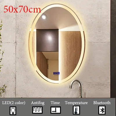 Умный светодиодный настенный экран, зеркало для ванной комнаты, аксессуары для зеркала, белый/теплый свет, настенный светильник, зеркала, водонепроницаемые, IP54, 70x90 - Цвет: M009C-500x700mm