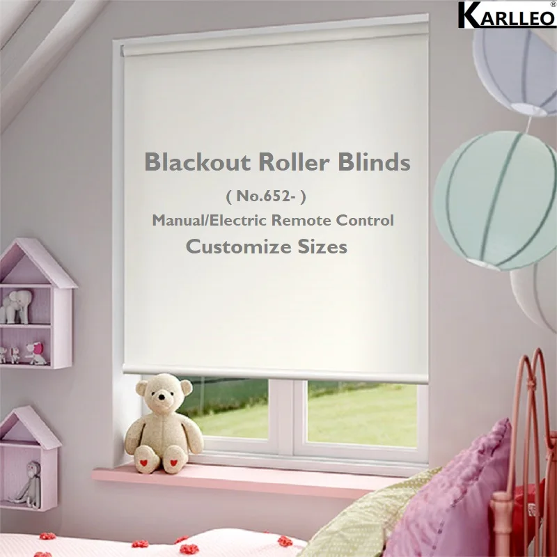

High Quality 100% Sun blocking Blackout Vinly Roller Blinds Shades No.653 Customize Size Manual/Motorized Remote Control