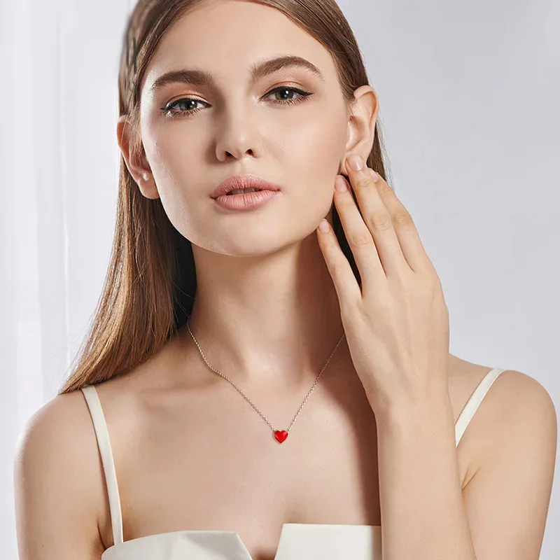 

BAFFIN Mini Red Heart Bead Necklace For Women Wedding Girls Cute Gifts Jewelry Silver Color Chain Collars Korean Jewelry