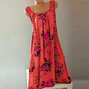 

Women dress vestidos Ladies Fashion Printed womens dresses Sexy Lace Sleeveless Dress jurken zomer 2019 sommerkleid