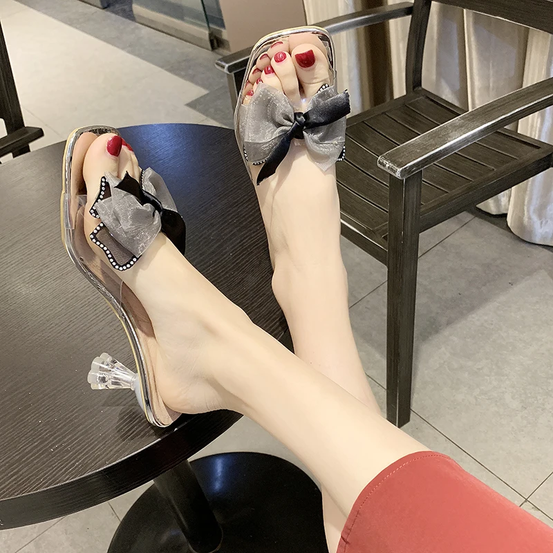 

Women's Slippers 2019 Slides Jelly Flip Flops Woman Shoes Luxury Butterfly-knot Socofy Transparent Heel Heeled Mules New