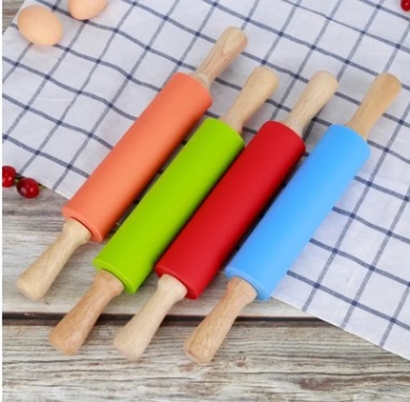 

1PCS 29.5CM Non-Stick Wooden Handle Silicone Rolling Pin Home Decoration Kitichen Cooking Tools Baking Tools