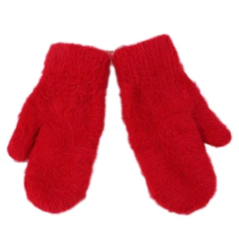 

Top Sell Women Winter Gloves Soft Wool Rabbit Hair Warm Knit Gloves Fashion Lovely Warmer Girls' Candy Color Mittens Gloves