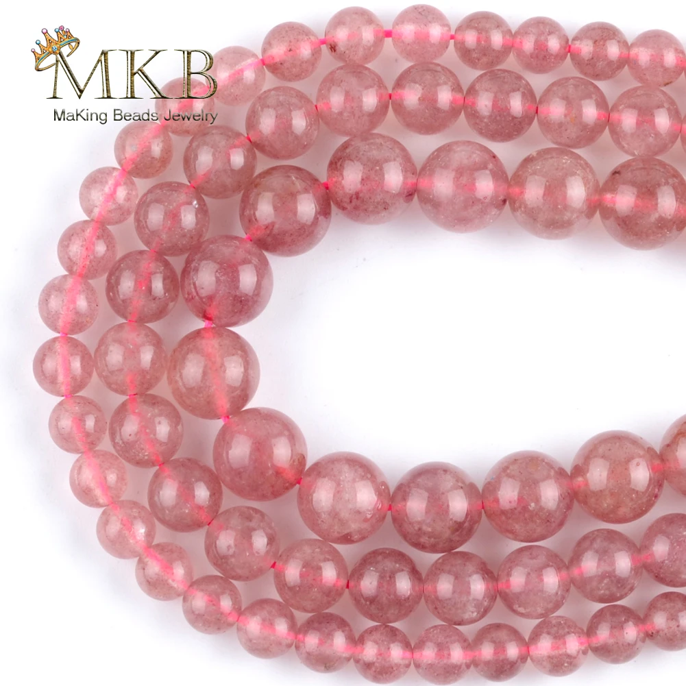 Wholesale Natural Strawberry Quartz Crystal Stone Round Beads For Jewelry Making 6mm-12mm DIY Bracelet Necklace Jewellery 15&quot |