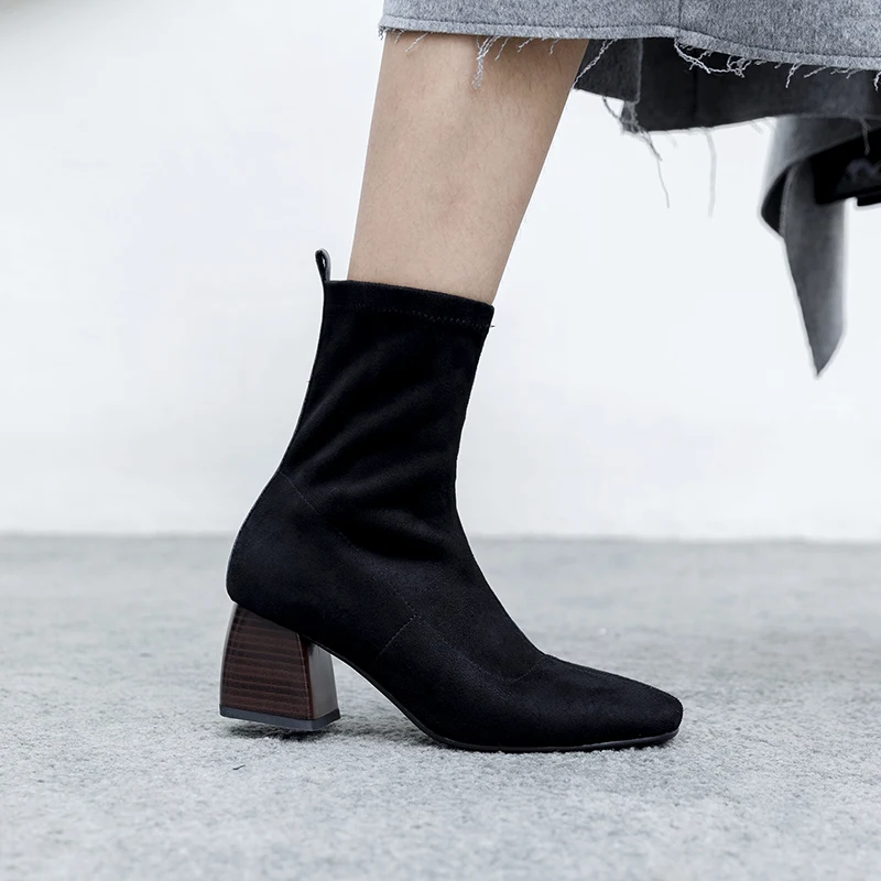 Tanie 22 26.5cm długość duży rozmiar buty damskie gorąca sprzedaż moda codzienna kwadratowa głowa gruba z elastyczną damą koreański 6cm wysokie obcasy